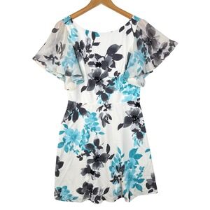 New Jessica Howard‎ Floral Print Cap Sleeve Dress size 8 White/Blue